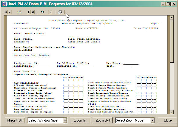 Room Inspection Work Order